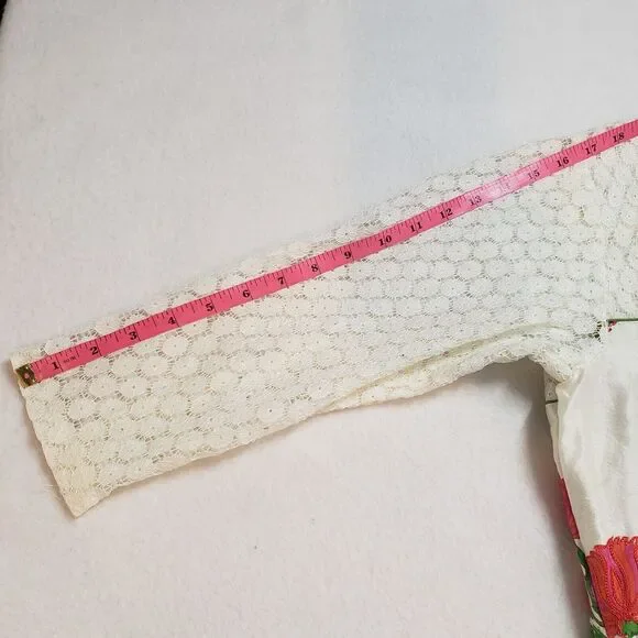 Womens Cream Kurta Top Large Lace Floral Embroidered Bohemian Straight Tunic - Picture 7 of 16